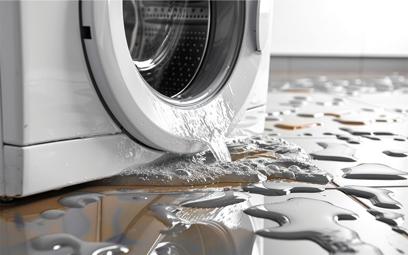 Water leaking from front‑loading washing machine.